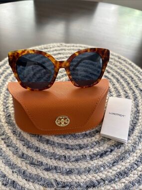 Tory Burch Tortoise & Dark Blue Sunglasses Style TY7159U with Case